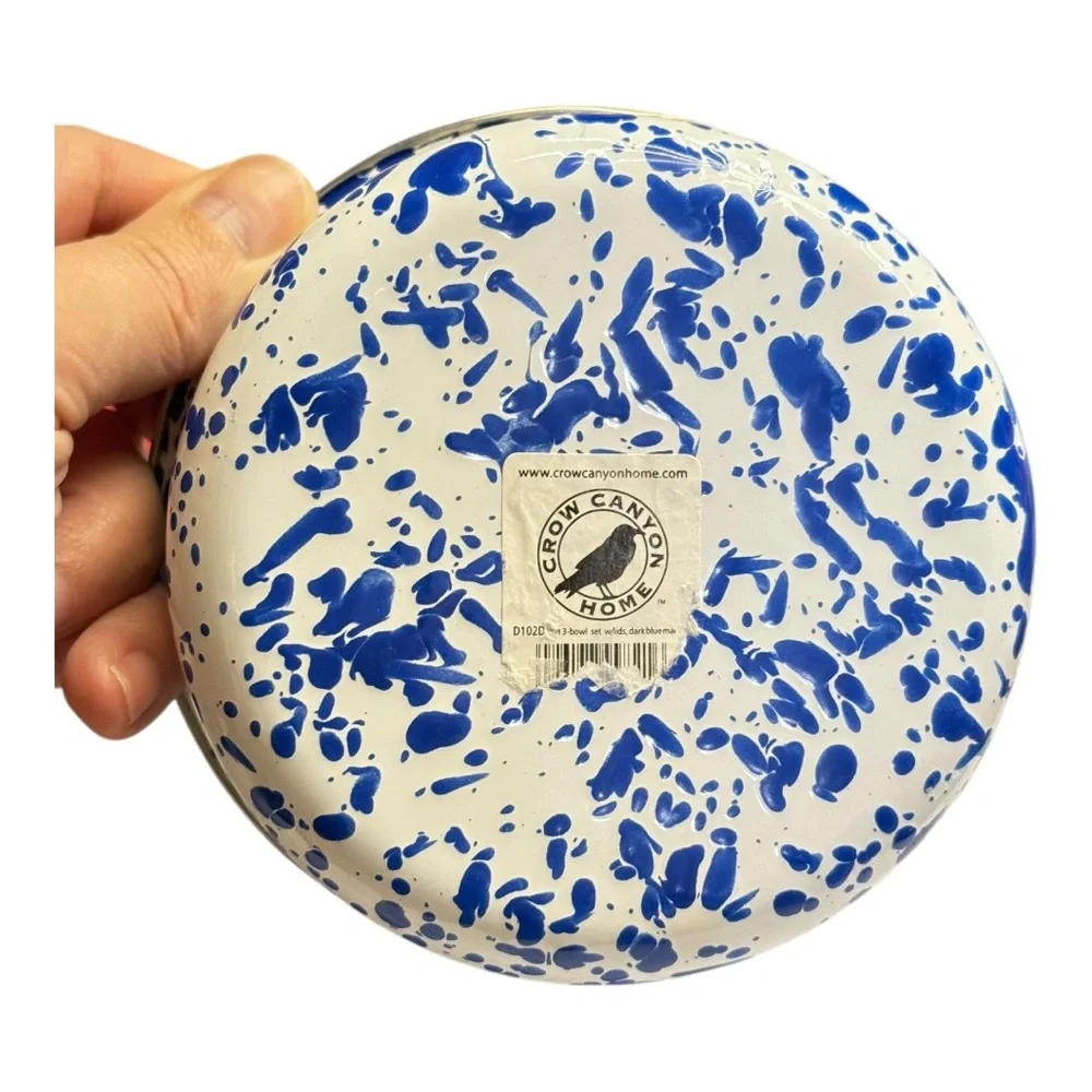 Crow Canyon Home Blue Splatter Enamelware Bowl and Plate Set